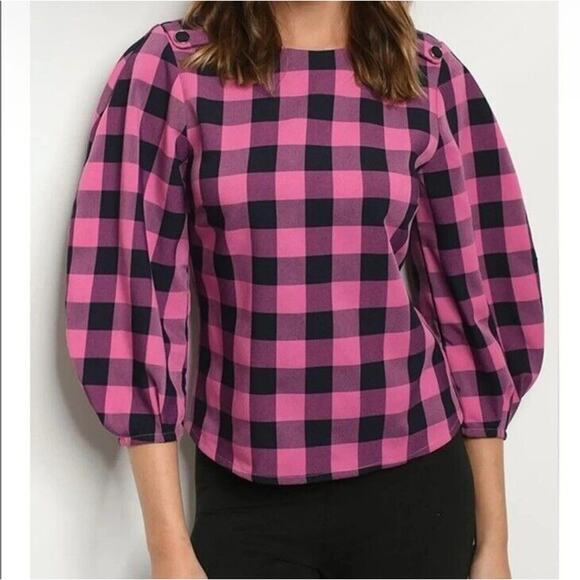 Do + Be Tops - DO+BE Plaid Pink Black Blouse Top Shirt Size Small New